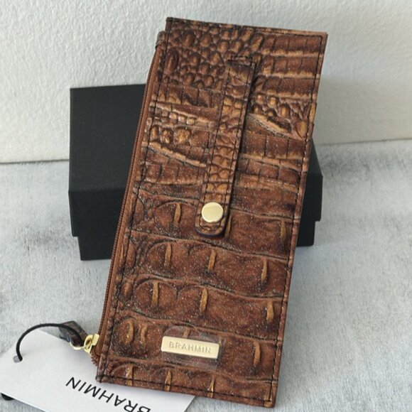 Brahmin Card Case Mystical Ombre Melbourne Wallet Croc-Embossed Leather Brown - Picture 2 of 14
